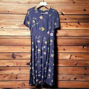 Talbots‎ - Women's Vintage Blue Floral Maxi Dress 90s - Sz. 8